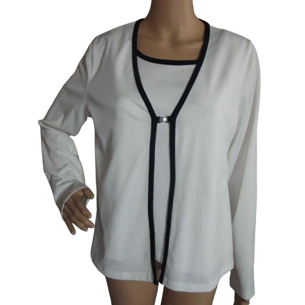 Brannan Studio Vintage Sz Medium White Contrasting Trim 2fer Shirt blouse top m